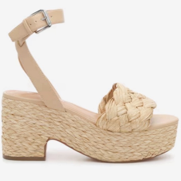 Nwot New Marc Fisher Steel Sandal BOHO Jute and Raffia Block Heel Platform - Picture 2 of 13